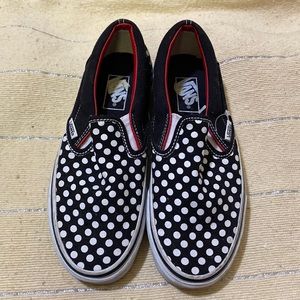 Black and white polka dot Vans Slip ins